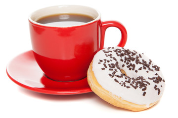 Tasty donut with a cup of coffee