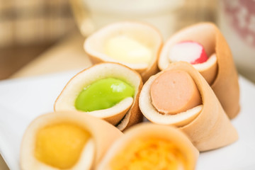Tokyo rolls, pancakes, sausage patties