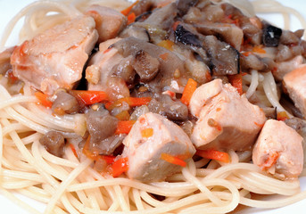 Goulash chicken breasts with carrots and mushrooms