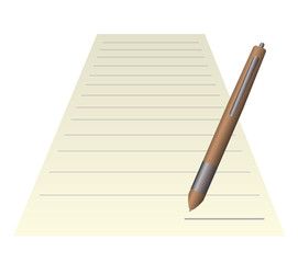 Blank note paper with pen. isolated on white.