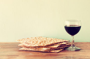 passover background. wine and matzoh (jewish passover bread) 