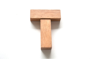 Wooden alphabet letter with drop shadow, T