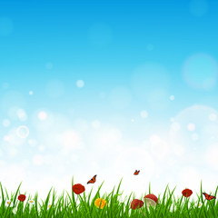 Obraz premium Vector Illustration of a Landscape with Grass and Flowers