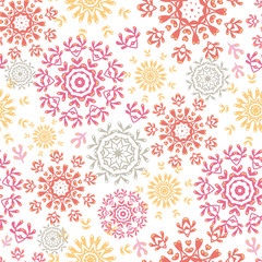 vector folk floral circles abstract seamless pattern background