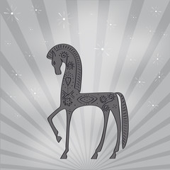 cheval style &eacute;trusque gris