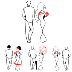 silhouettes of loving couples walking