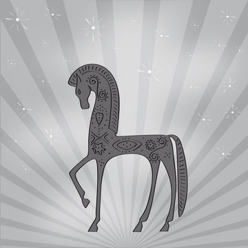 cheval style &eacute;trusque gris