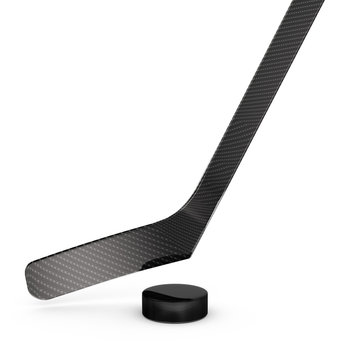 Ice hockey puck and stick, 3d