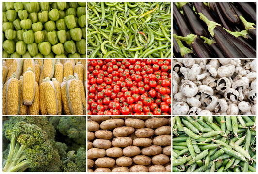Collage  of Vegetables and Fruits, Texture and Background