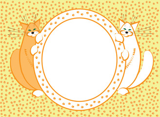 yellow background with two gay curious cats
