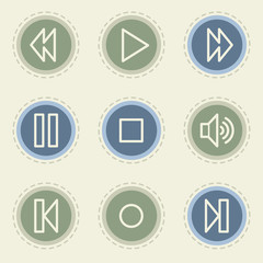 Media player web icon set, vintage buttons