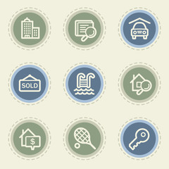 Real estate web icon set, vintage buttons