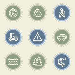 Travel web icon set 3, vintage buttons