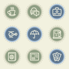 Travel web icon set 4, vintage buttons