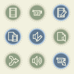 Audio video edit  web icon set, vintage buttons