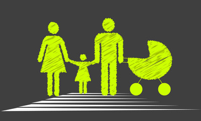 family crossing the road