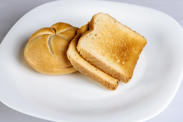 toasted bread on white background