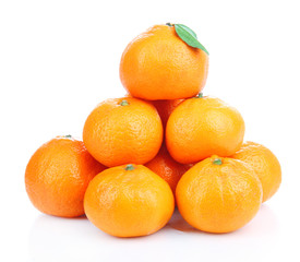 Ripe sweet tangerines, isolated on white