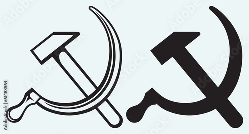 "Hammer and sickle isolated on blue background" Stock image and royalty