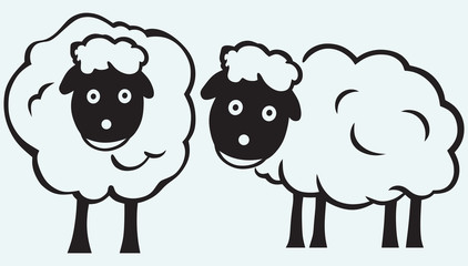Cartoon sheep isolated on blue batskground