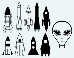 Set icon rockets and alien
