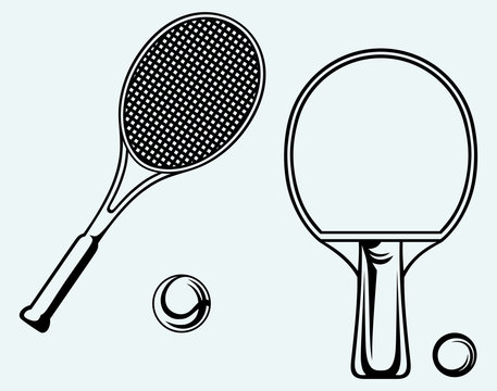Ping pong. Tennis racket and ball