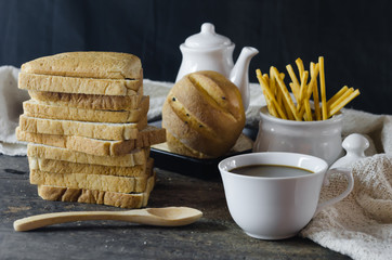 hot coffee and bread