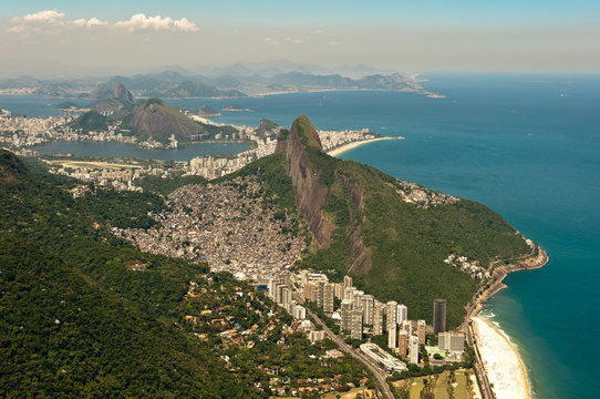 Rio de Janeiro Aerial View with Ocean, Mountains, Urban Areas