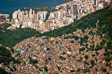 Rocinha Slum on the Mountain in Rio and city behind