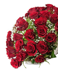 Flower bouquet from red roses isolated on white background.