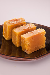 Mysore Pak- Sweet dish made from lentil flour.