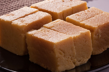 Mysore Pak- Sweet dish made from lentil flour.