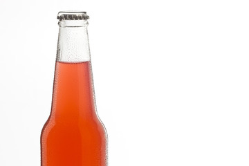 Soda bottle, alcoholic drink with water drops