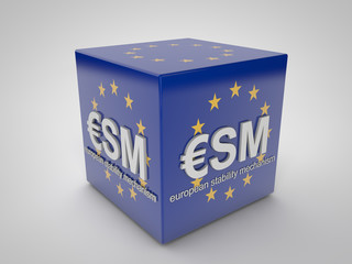 ESM european stability mechanism on blue cube with european