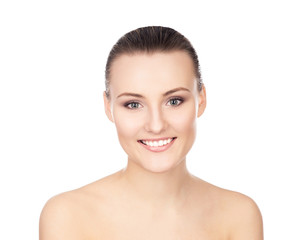 Obraz premium Close-up portrait of attractive young woman on white