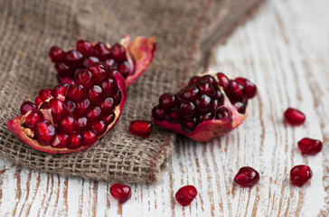 Burlap sack with pomegranate