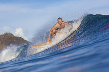 Surfing a wave.