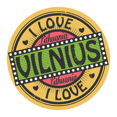 Grunge color stamp or label with text I Love Vilnius inside