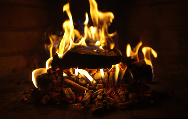 Fire in fireplace, close-up