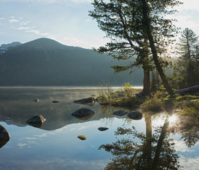 sunrise on the mountain lake