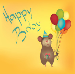 Happy Birthday Card with Balloons and mouse