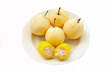Chinese pears and sweet corn