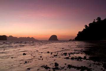 Fototapeta na wymiar Sunset at the beach of the Koh Ngai island Thailand