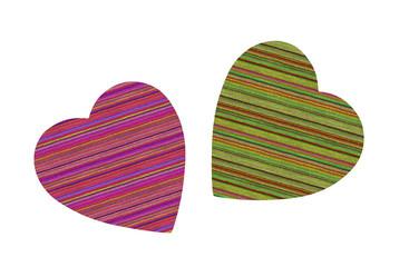 Colorful textile hearts isolated on white background