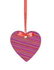 Textile Tag Label Heart with ribbon bow isolated on white backgr