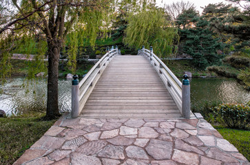 Wooden Bridge in the Chicago Botanical Gardens