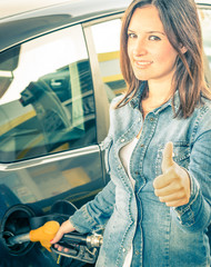 Young beautiful Woman at Gas Station