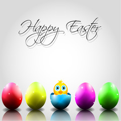 Happy Vector Easter Background with Chick in Broken Egg