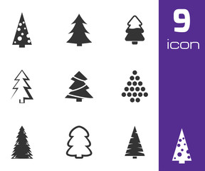 Vector black christmas tree icons set