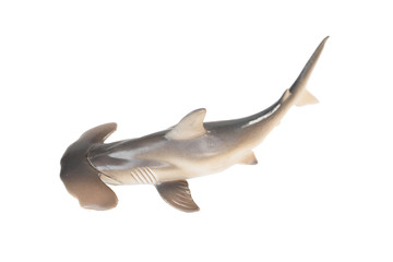 Plastic hammerhead shark toy isolated on white background - obrazy, fototapety, plakaty